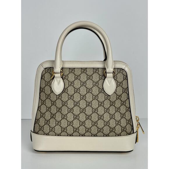 Gucci Horsebit 1955 Top Handle Bag in GG Canvas with White Leather Trim D-9 - Picture 2 of 16